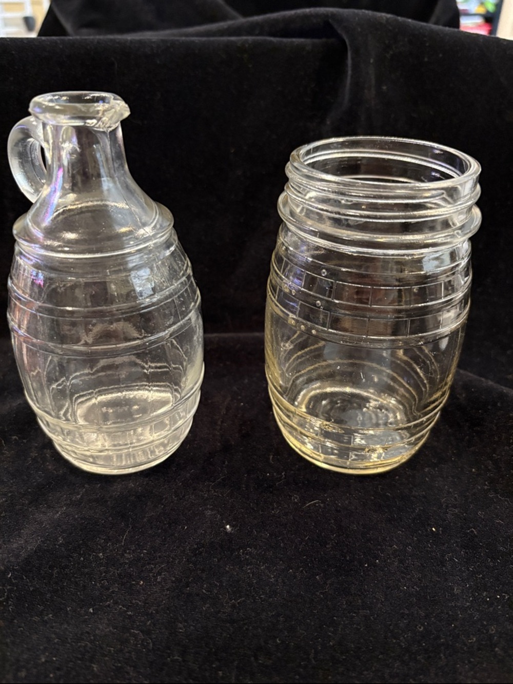 Vintage Apple Pie Ridge Glass Barrel Pitcher and Jar Set - Clear Glass